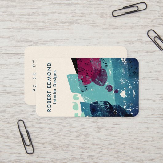 トーコイエレガントズブルーとブルゴーニュ抽象芸術QR 名刺 (正面/裏面インサイチュ)