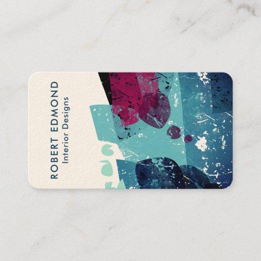 トーコイエレガントズブルーとブルゴーニュ抽象芸術QR 名刺 (正面)