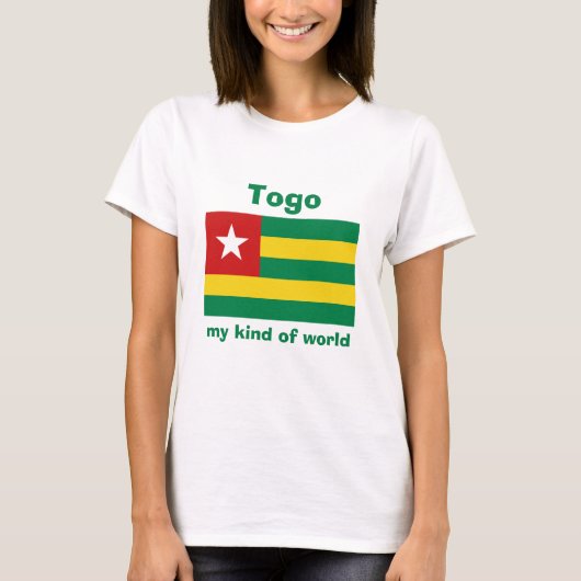 トーゴの旗+地図+テキストTシャツ Tシャツ (正面)