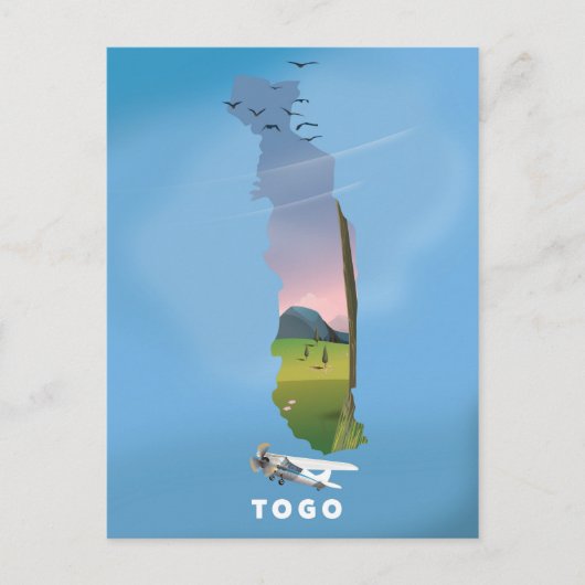トーゴアフリカ地図と旅行プリント ポストカード (正面)