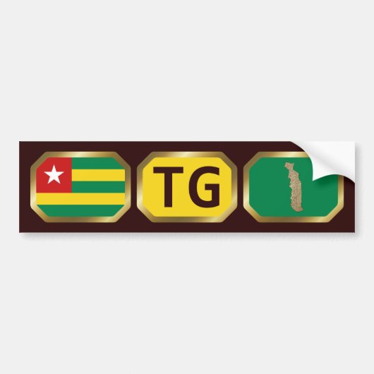 トーゴ国旗地図コードステッカー バンパーステッカー (正面)