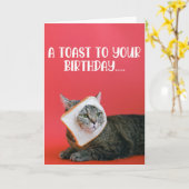 トーストおもしろい誕生日グリーティングカード付き猫 カード (黄色い花)