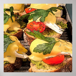 トーストにアボカドとポーチエッグ ポスター