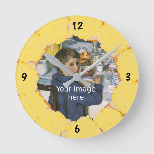 トーストのグリルチーズは自分の写真をフレーム ラウンド壁時計 (正面)