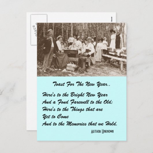 トーストの新年の郵便はがきのヴィンテージ家族のピクニックおもしろい シーズンポストカード (正面/裏面)