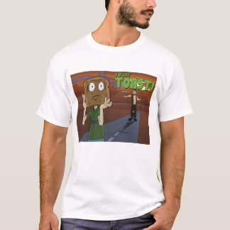 トーストの頭部を持つ人が付いている笑わされるなワイシャツ! Tシャツ