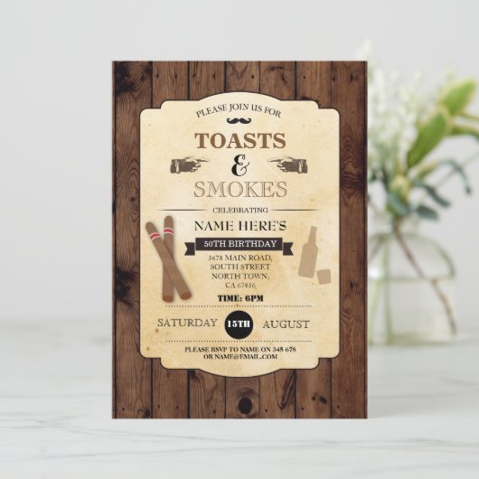 トーストは及び木製の誕生会第50の招待を煙らします 招待状 (スタンド正面)
