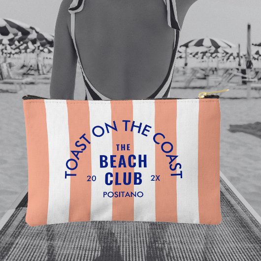 トーストオンザコーストザコーストザビーチクラブピンクストライプ アクセサリーポーチ