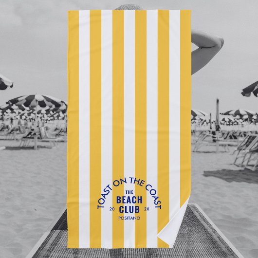 トーストオンザコーストザビーチクラブイエローストライプ ビーチタオル