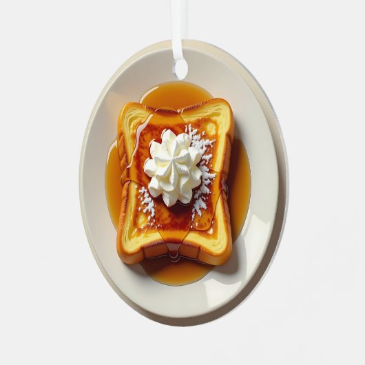 トーストフランスの、粉砂糖、シロップ・クリスマス メタルオーナメント (正面左)