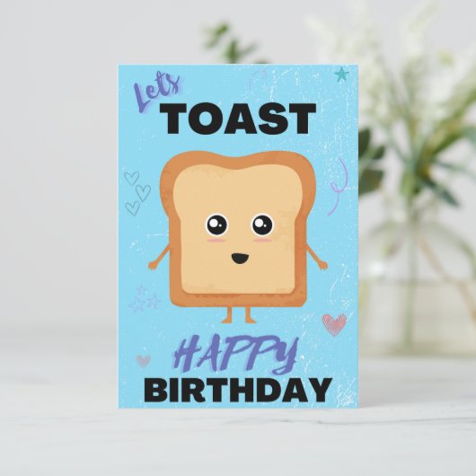 トーストブルーハッピーバースデーグリーティングカード サンキューカード (スタンド正面)