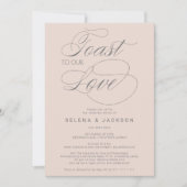 トーストラブ赤面結婚ピンクのリハーサルディナー 招待状 (正面)