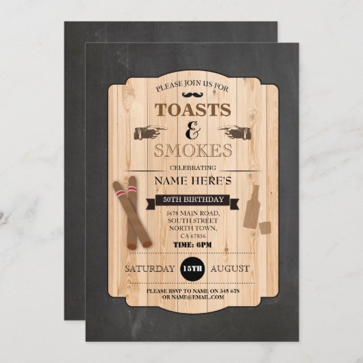 トースト&スモークスシガーバースデーパーティー40招待状 招待状 (正面/裏面)