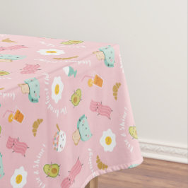 トースト、ベーコン、卵をピンクに添えた可愛い朝食 テーブルクロス