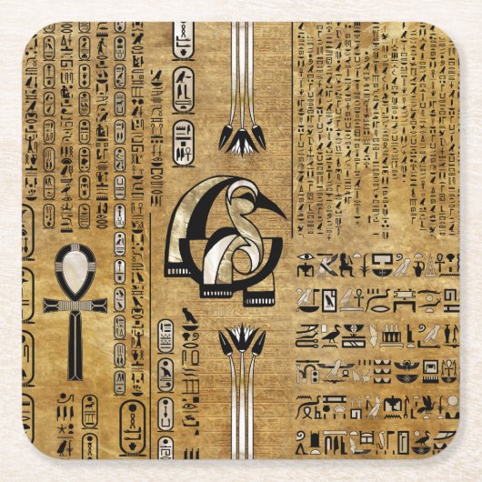 トース-ジュティ·エギチアン神-金ゴールドとパール スクエアペーパーコースター (正面)