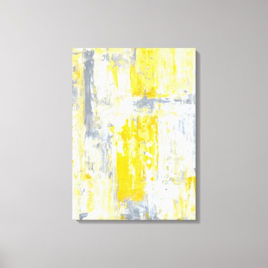 「トータルユニーク」グレーと黄色の抽象芸術アート キャンバスプリント (正面)