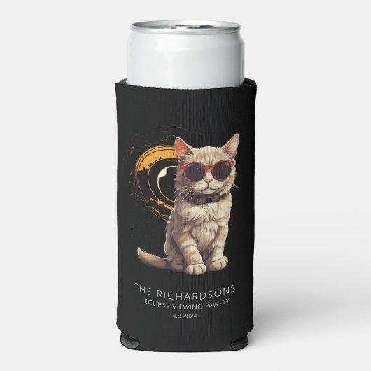トータル太陽のエクリプス2024年4月おもしろい猫メガネ スリム缶クーラー (Seltzer正面)