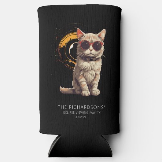 トータル太陽のエクリプス2024年4月おもしろい猫メガネ スリム缶クーラー (正面)