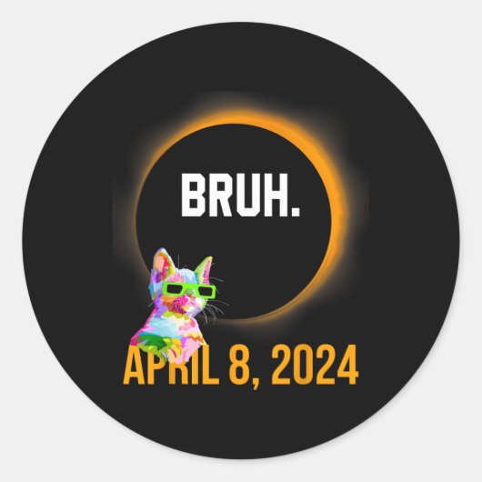 トータル太陽のEclipse 2024おもしろい猫ことわざブラミーム ラウンドシール (正面)