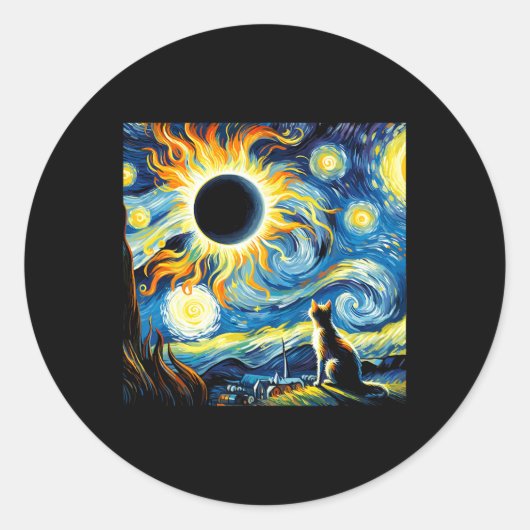 トータル太陽のEclipse 2024ヴァンゴッホ星空の夜猫 ラウンドシール (正面)