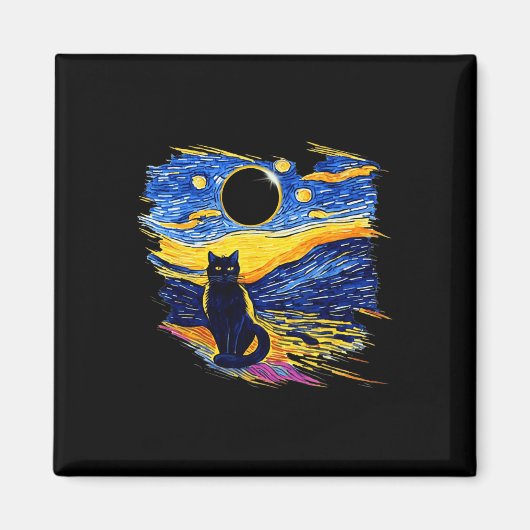 トータル太陽のEclipse 2024星空の夜バンゴッホ マグネット (正面)