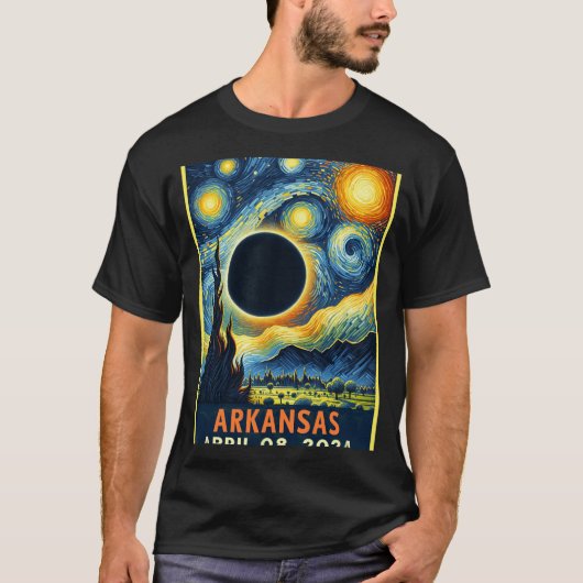 トータル太陽のEclipse 2024星空の夜 Tシャツ (正面)