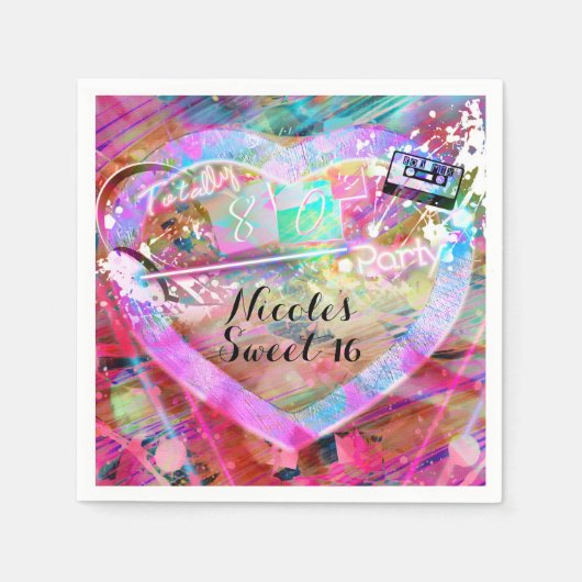 トータル80ズブライトおもしろいハートカスタムパーティーGlam スタンダードカクテルナプキン (正面)