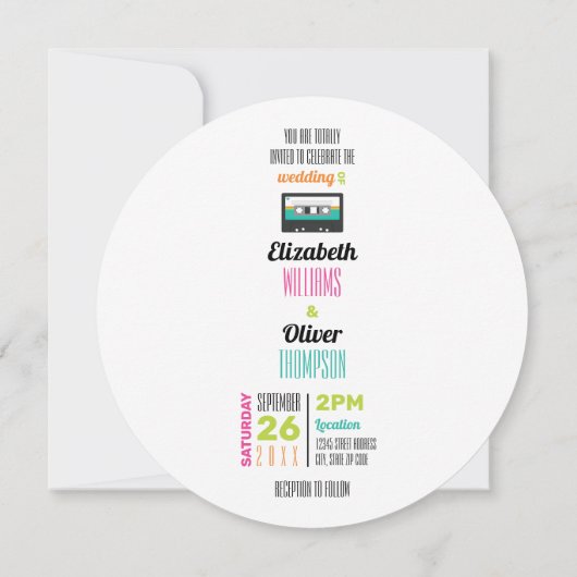 トータル80年代ピンクハートとグリーンストライプ結婚 招待状 (裏面)