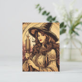 トーチを保持する若い魔女、ヴィンテージハロウィーン ポストカード (スタンド正面)