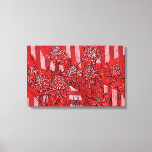 トーチジンジャーリリー、レッドフラワートロピカルアート キャンバスプリント (正面)