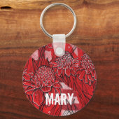 トーチジンジャーリリー、レッドフラワートロピカルアート キーホルダー (正面)