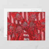 トーチジンジャーリリー、レッドフラワートロピカルアート ポストカード (正面/裏面)