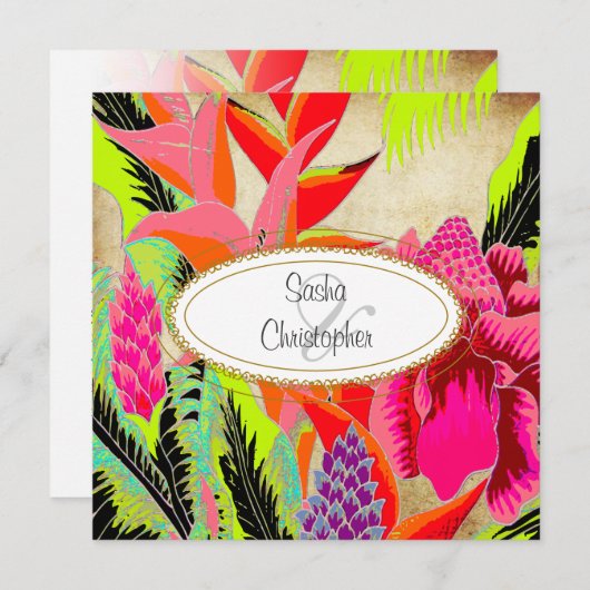 トーチジンジャー+ヘリコニア/ルアウ(ハワイ式宴会)結婚ズ 招待状 (正面/裏面)