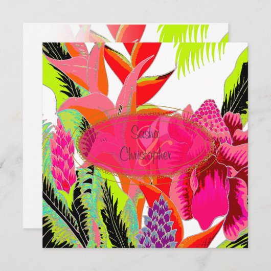 トーチジンジャー+ヘリコニア/ルアウ(ハワイ式宴会)結婚ズ 招待状 (正面/裏面)