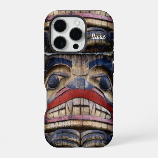 トーテムポールの顔 雷の入り江 iPhoneケース (裏面)