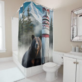 トーテムポール野生生物アートとグリズリーベア シャワーカーテン (インサイチュ)