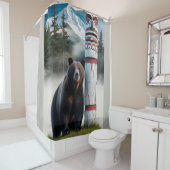 トーテムポール野生生物アートとグリズリーベア シャワーカーテン (インサイチュ)
