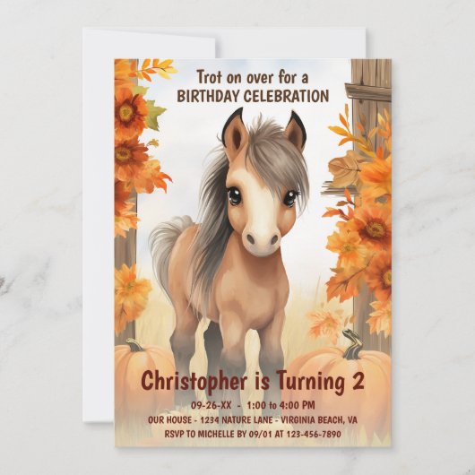 トートオンオーバーキュート秋の馬秋誕生日 招待状 (正面)
