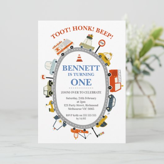 トートホンモダンクビープ車の輸送第1の誕生日 招待状 (スタンド正面)