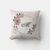 トートロマンチックなピンクの花とグリーン葉の花 クッション (正面)