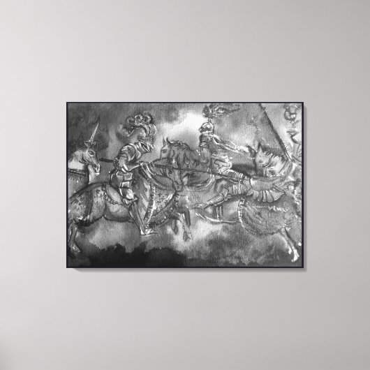 トーナメントの中世の騎士ブラックウィイト キャンバスプリント (正面)