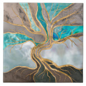 トープとティール(緑がかった色)大理石の生命の木 タイル (正面)