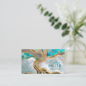 トープとティール（緑がかった色）大理石の生命の木 名刺 (スタンド正面)