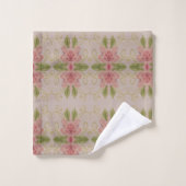 トープとピンクのフローラでシンプルに豪華 バスタオルセット (ウォッシュタオル)