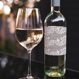 トープと白素朴フローラパーソナライズされた結婚の ワインラベル