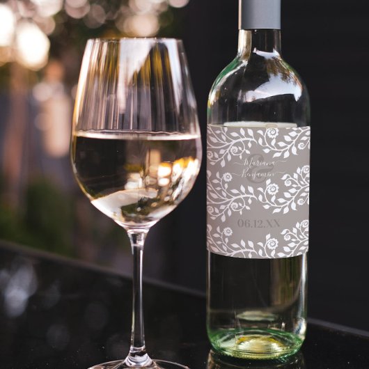 トープと白素朴フローラパーソナライズされた結婚の ワインラベル