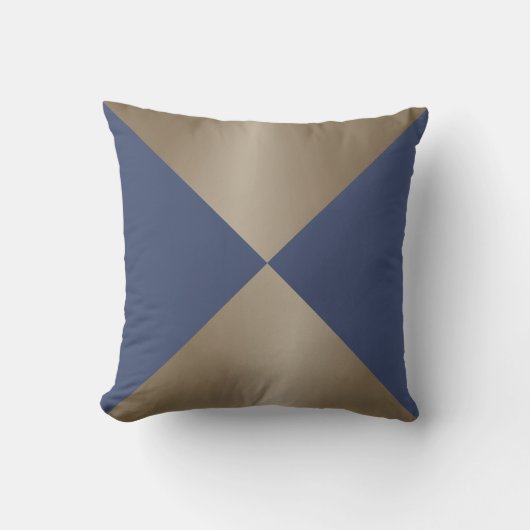 トープと青の三角形のモダンプリント クッション (正面)