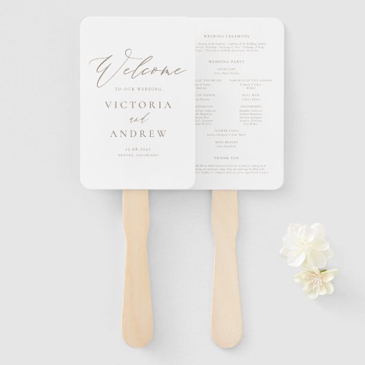 トープシンプルタイポグラフィフォーマル結婚式 プログラム ハンドファン (正面&裏面)