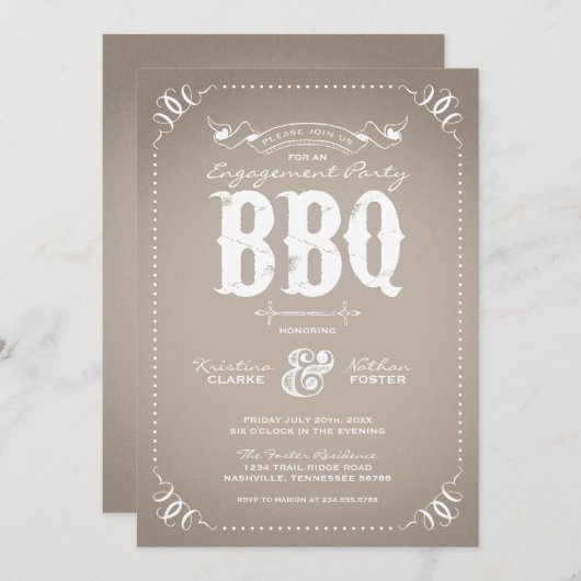 トープ素朴婚約パーティBBQ 招待状 (正面/裏面)