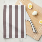 トープ茶と白ストライプ色ストライプの; キッチンタオル (四つ折り)